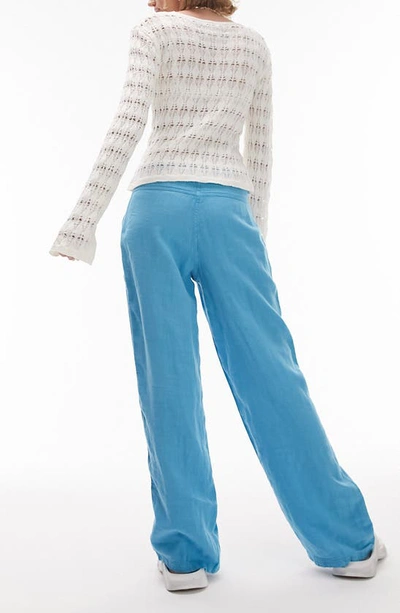Shop Topshop Linen Straight Leg Cargo Trousers In Medium Blue
