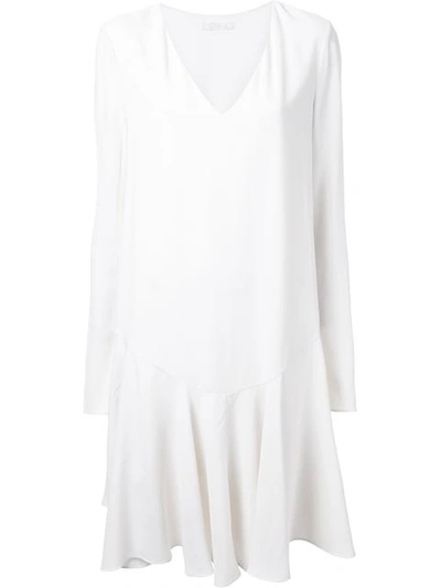 Chloé Drop Waist Pleated Dress In White