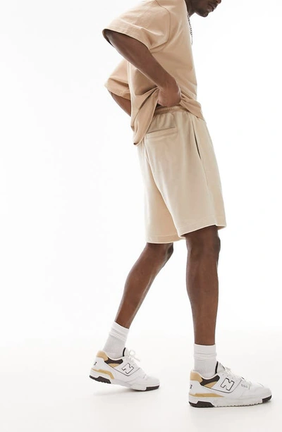 Shop Topman Cotton Blend Terry Cloth Drawstring Shorts In Stone