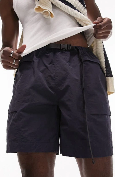 Shop Topman Belted Cargo Shorts In Medium Blue