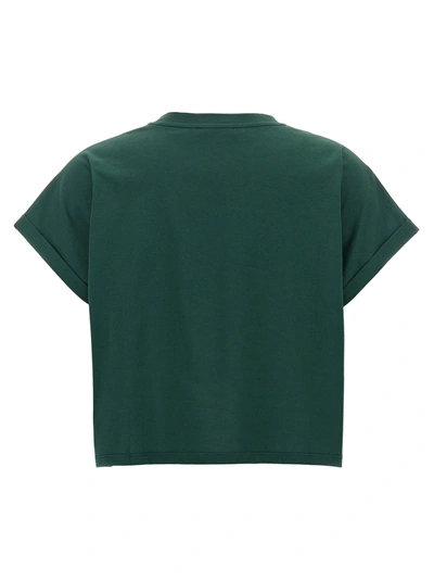 Shop Balmain Flocked Logo Cropped T-shirt Green