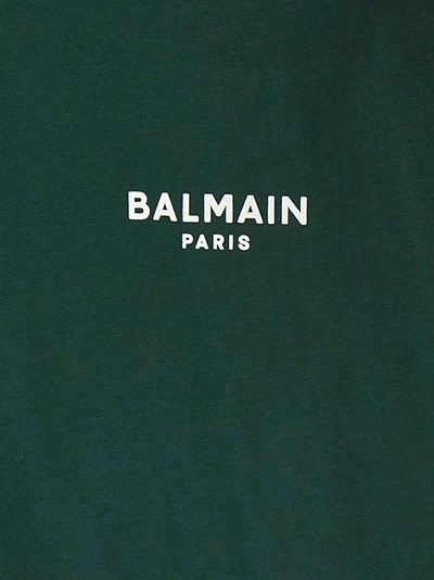 Shop Balmain Flocked Logo Cropped T-shirt Green