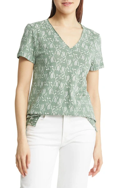 Shop Caslon V-neck Short Sleeve Pocket T-shirt In Green Dune- Ivory Vines