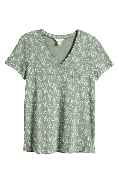 Shop Caslon V-neck Short Sleeve Pocket T-shirt In Green Dune- Ivory Vines