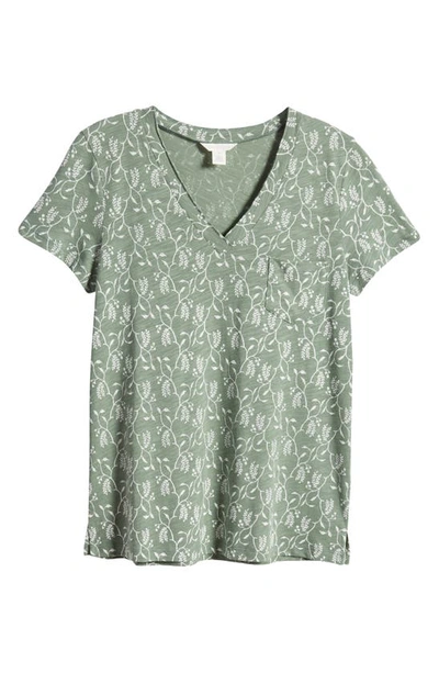 Caslon Short Sleeve V-neck T-shirt In Green Dune- Ivory Vines