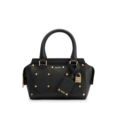 Shop Hugo Boss Grained-leather Mini Tote Bag With Padlock And Tag In Black