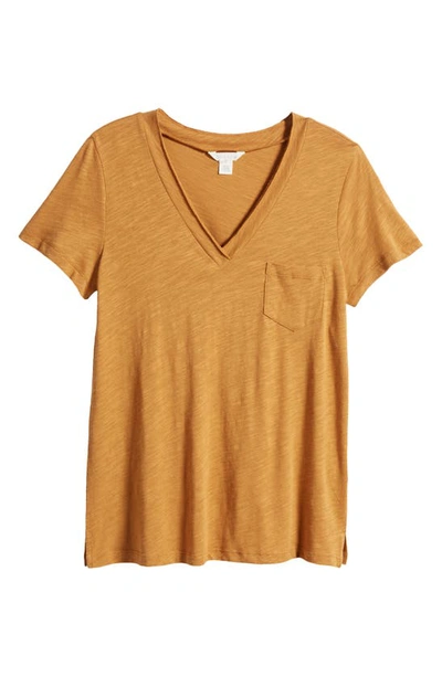 Shop Caslon V-neck Short Sleeve Pocket T-shirt In Tan Sugar