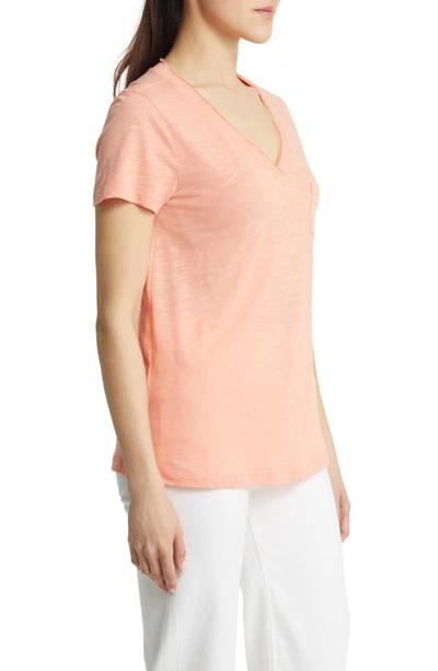 Shop Caslon V-neck Short Sleeve Pocket T-shirt In Coral Pink