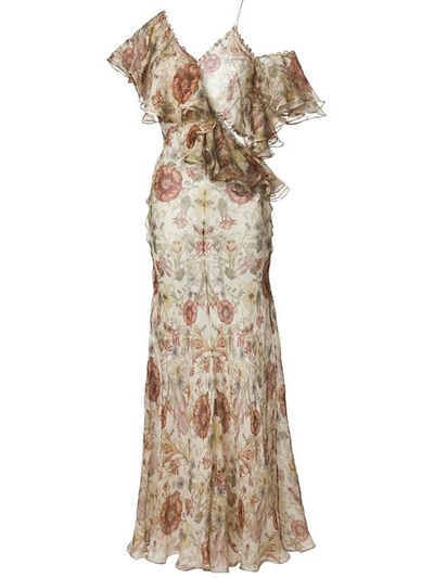 Alexander Mcqueen Off-the-shoulder Ruffled Floral-print Silk-georgette Gown In Multicolor