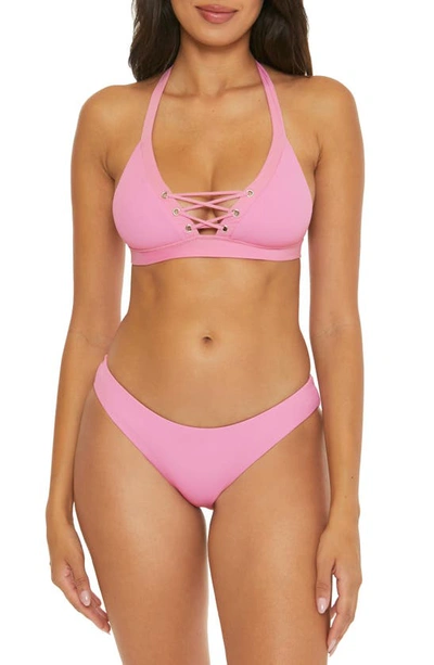 Shop Becca Modern Edge Lace-up Bikini Top In Rosy