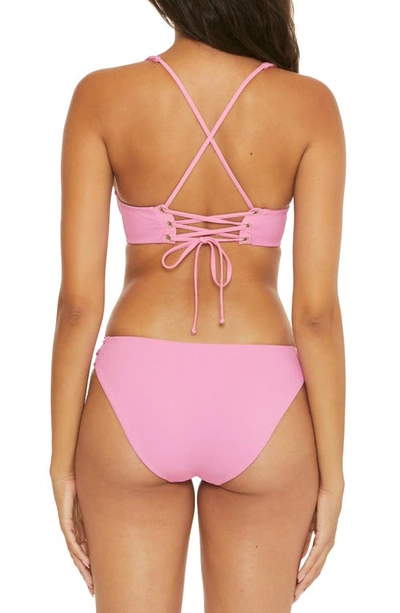 Shop Becca Modern Edge Lace-up Hipster Bikini Bottoms In Rosy