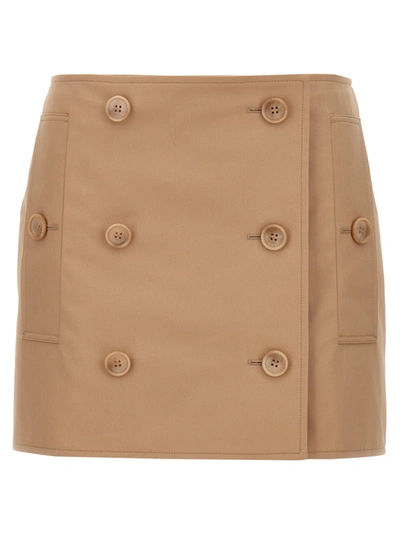 Shop Burberry Button Cotton Skirt In Beige
