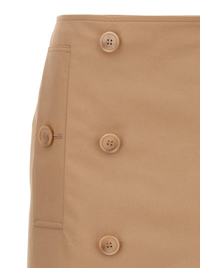 Shop Burberry Button Cotton Skirt In Beige