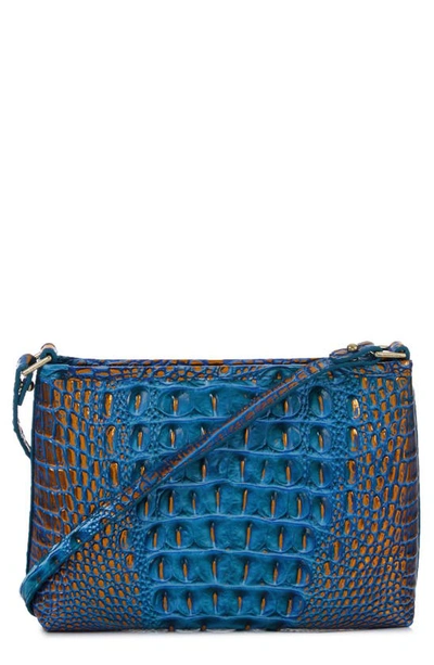 Shop Brahmin Lorelei Croc Embossed Leather Shoulder Bag In Deep Azure