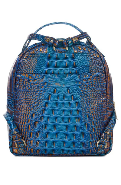 Shop Brahmin Chelcy Croc Embossed Leather Backpack In Deep Azure