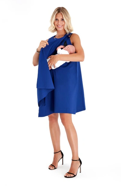 Shop Accouchée Sleeveless Cotton Maternity/nursing Swing Dress In Azure Blue