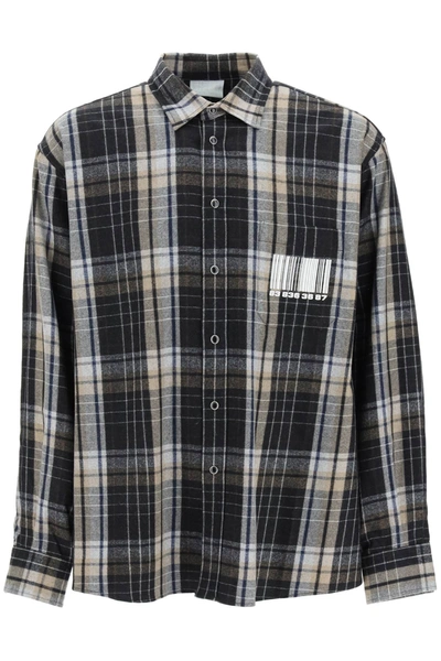 Shop Vtmnts Barcode Print Check Flannel Shirt