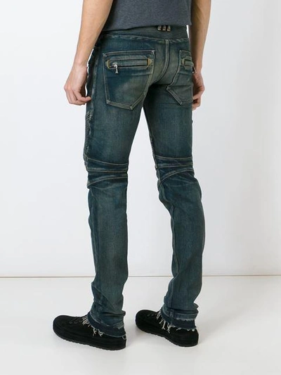 Shop Balmain Biker Jeans In Blue