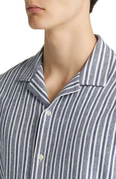 Vince Cabana Stripe Cotton Short Sleeve Button-up Shirt In Twilight Blue/ Off Wh