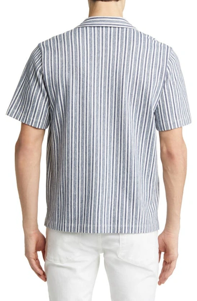 Vince Cabana Stripe Cotton Short Sleeve Button-up Shirt In Twilight Blue/ Off Wh