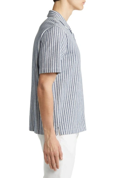 Vince Cabana Stripe Cotton Short Sleeve Button-up Shirt In Twilight Blue/ Off Wh