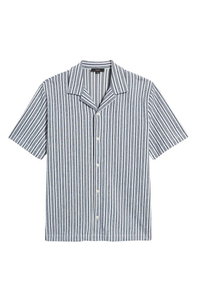 Shop Vince Cabana Stripe Short Sleeve Button-up Camp Shirt In Twilight Blue/ Off Wh