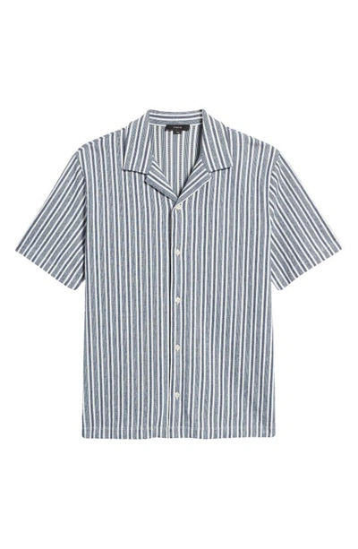 Vince Cabana Stripe Cotton Short Sleeve Button-up Shirt In Twilight Blue/ Off Wh