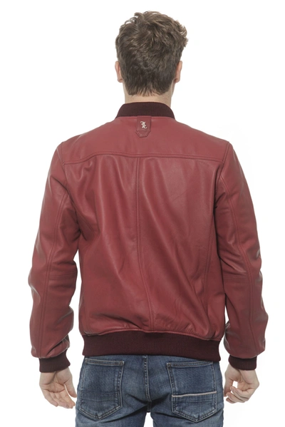Shop Billionaire Italian Couture Burgundy Leather Bomber Jacket For Men's Men