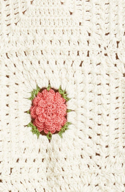 Shop Bode Rosette Short Sleeve Crochet Button-up Shirt In Beige/ Pink
