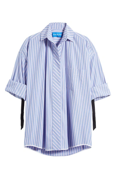 Shop Nackiyé Nackiyè Breakfast Club Stripe Oversize Cotton Button-up Shirt In Sky Stripe