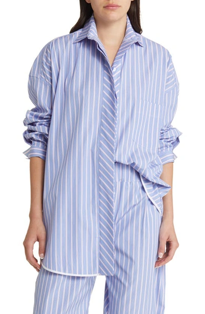 Shop Nackiyé Breakfast Club Stripe Oversize Cotton Button-up Shirt In Sky Stripe