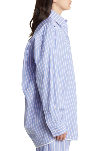 Shop Nackiyé Breakfast Club Stripe Oversize Cotton Button-up Shirt In Sky Stripe