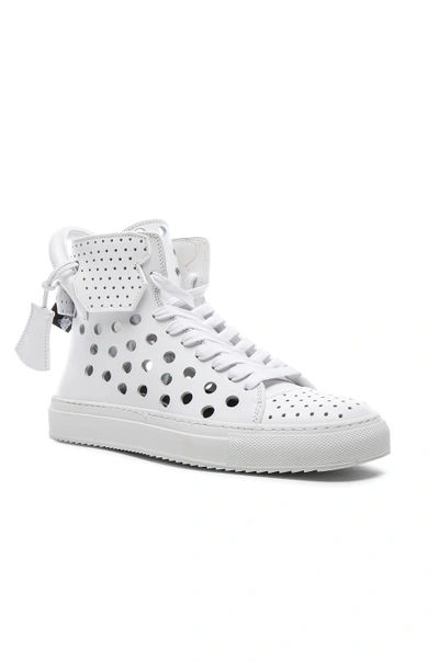 Shop Buscemi 125mm Leather Round Hole Trainers In White
