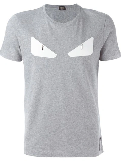 Fendi Monster Eye Leather Applique T-shirt In Gray