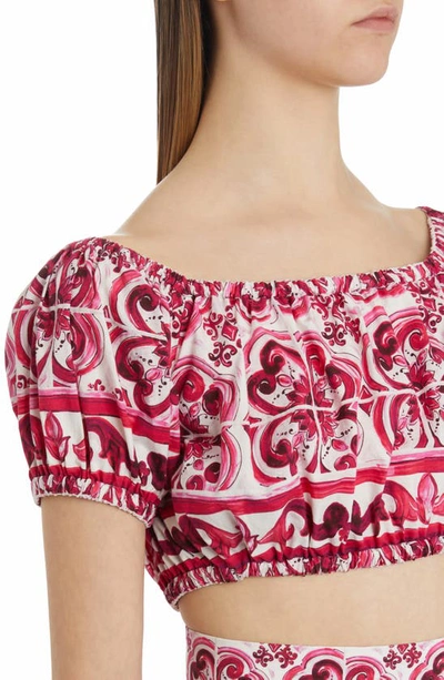 Shop Dolce & Gabbana Tile Print Cotton Crop Top In Natural White