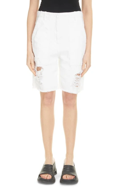 Shop Givenchy Distressed Denim Cargo Shorts In White