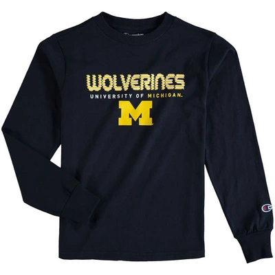 Shop Champion Youth  Navy Michigan Wolverines Jersey Long Sleeve T-shirt
