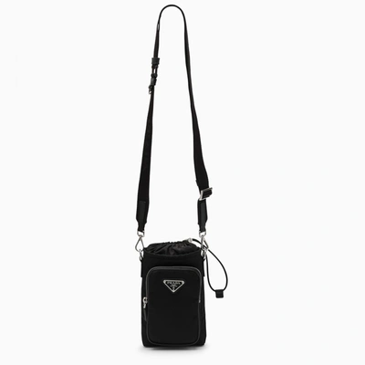 Shop Prada | Black Nylon Phone Case With Shoulder Strap