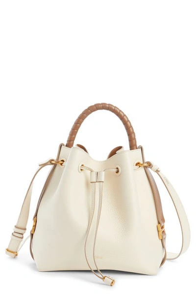 Shop Chloé Marcie Leather Bucket Bag In Misty Ivory