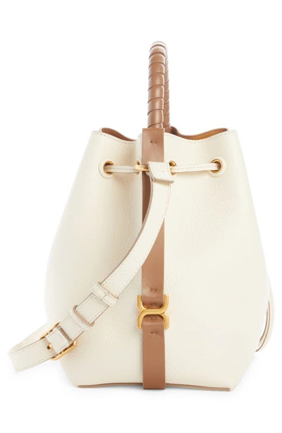 Shop Chloé Marcie Leather Bucket Bag In Misty Ivory