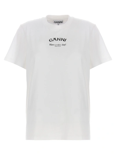 Shop Ganni Have A Nice Day! T-shirt White