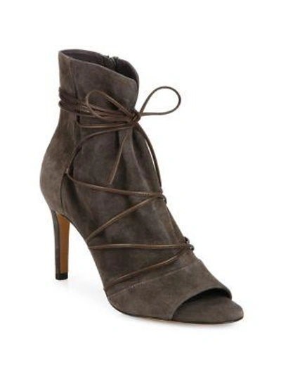 Shop Vince Adisa Suede Lace-up Peep-toe Booties In Dark Smoke