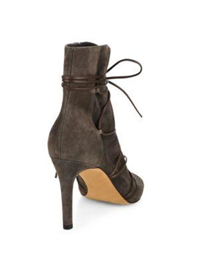 Shop Vince Adisa Suede Lace-up Peep-toe Booties In Dark Smoke