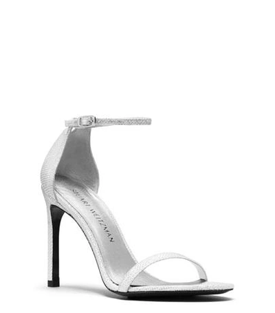 Shop Stuart Weitzman The Nudistsong Sandal In Argento Silver Lamé