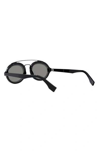 Shop Fendi The Ff  Around 52mm Oval Sunglasses In Shiny Black / Smoke