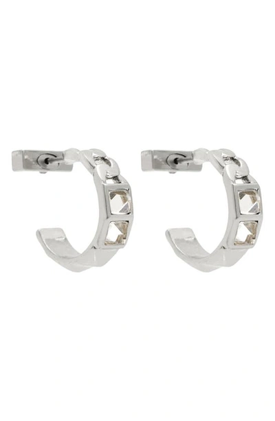 Shop Allsaints Small Crystal Huggie Hoop Earrings In Crystal/ Rhodium