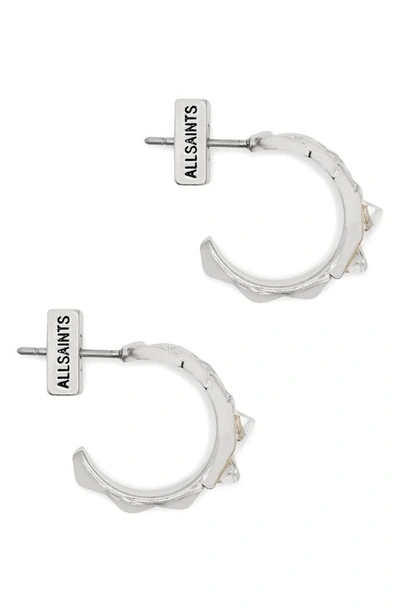 Shop Allsaints Small Crystal Huggie Hoop Earrings In Crystal/ Rhodium