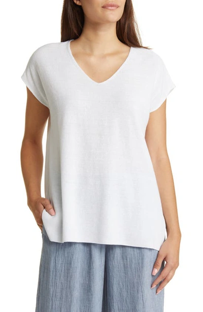 Shop Eileen Fisher V-neck Organic Linen & Cotton Tunic Sweater In White