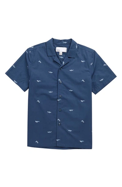 Shop Nordstrom Rack Kids' Short Sleeve Button Front Shirt In Navy Denim Sea Animals