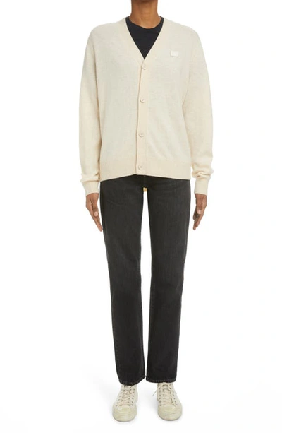 Shop Acne Studios Keve Face Patch Wool Cardigan In Oatmeal Melange